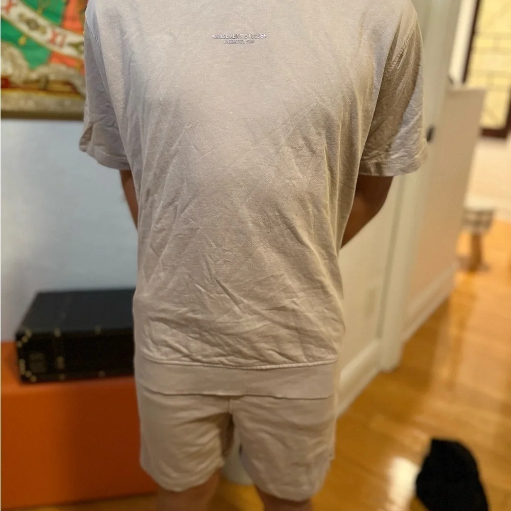 Preowned, Zara boys tan colored t shirt and short set, size 11/12
